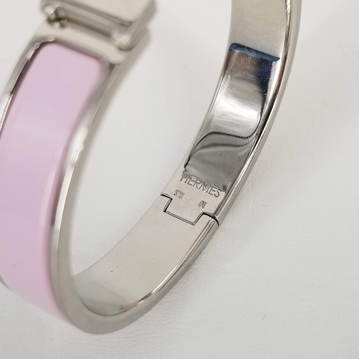 Authentic Hermes Silver & Rose Dragee Enamel Clic H Bracelet PM