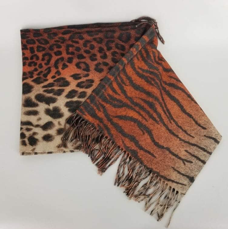 Authentic Mulberry Animal Print Wool and Cashmere Blend Scarf