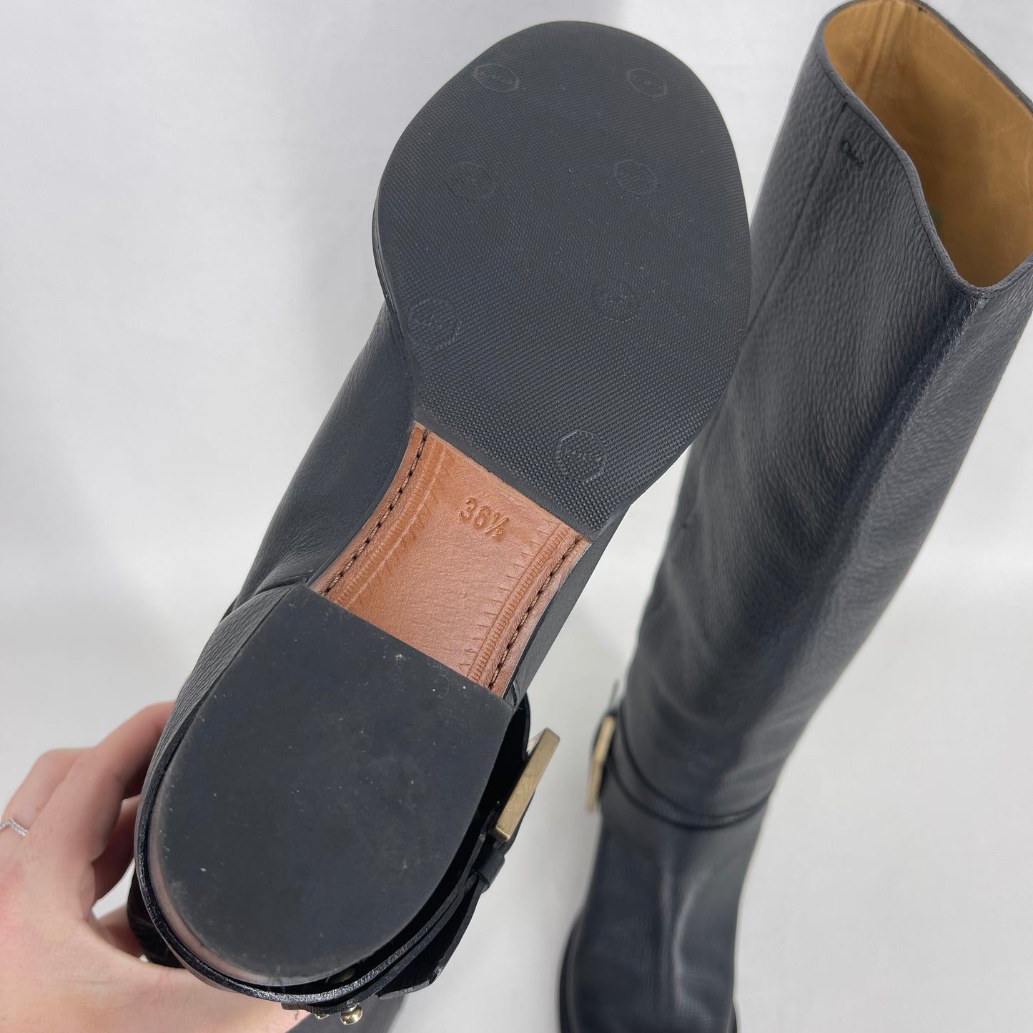 Authentic Chloe BlCk Buckle Leather Boots Sz 36.5