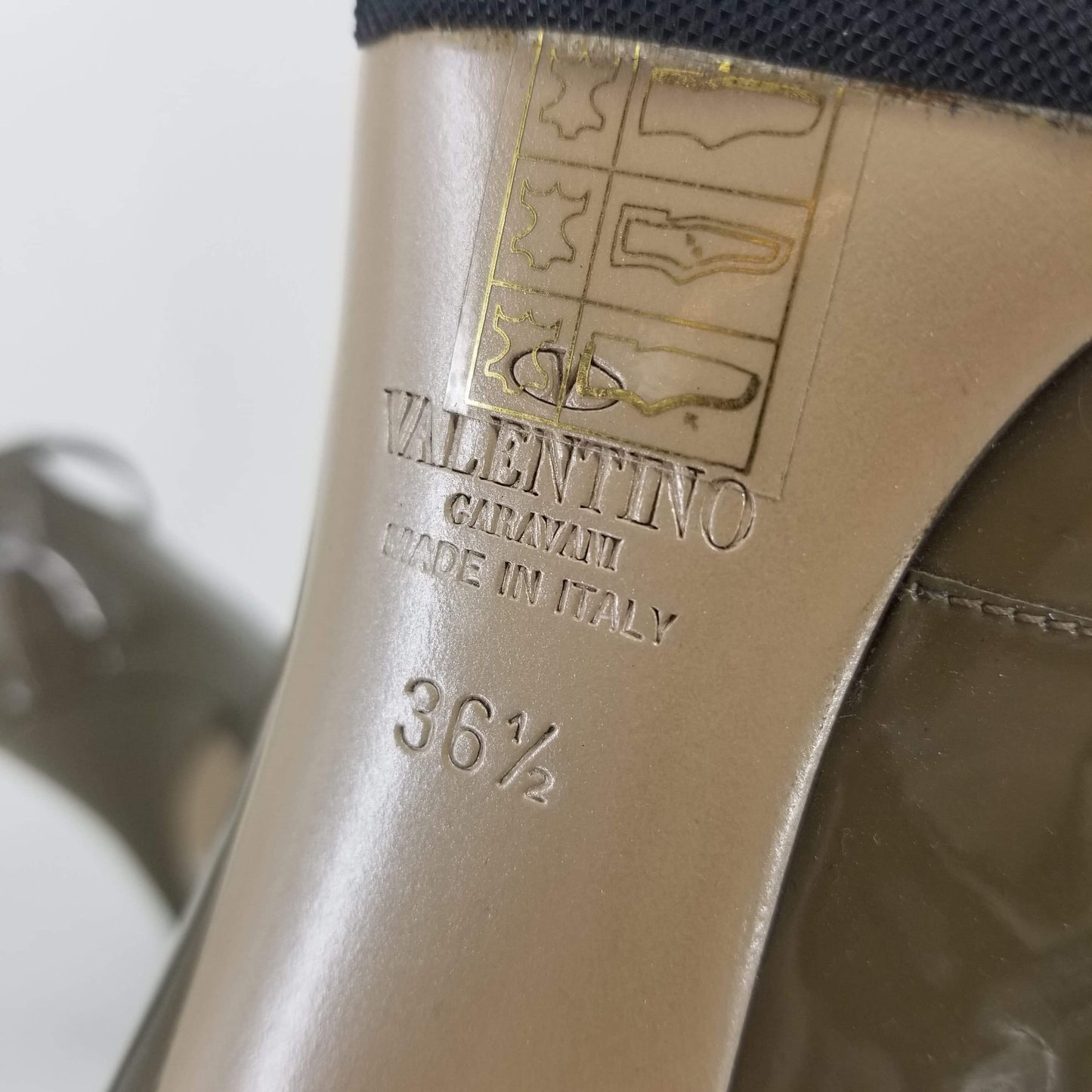 Authentic Valentino Dark Beige Patent Peep Toe Pumps