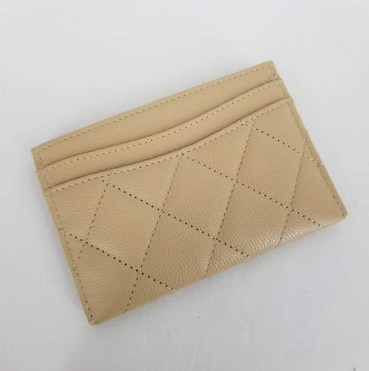 Authentic Chanel Beige Caviar Card Holder Full Set
