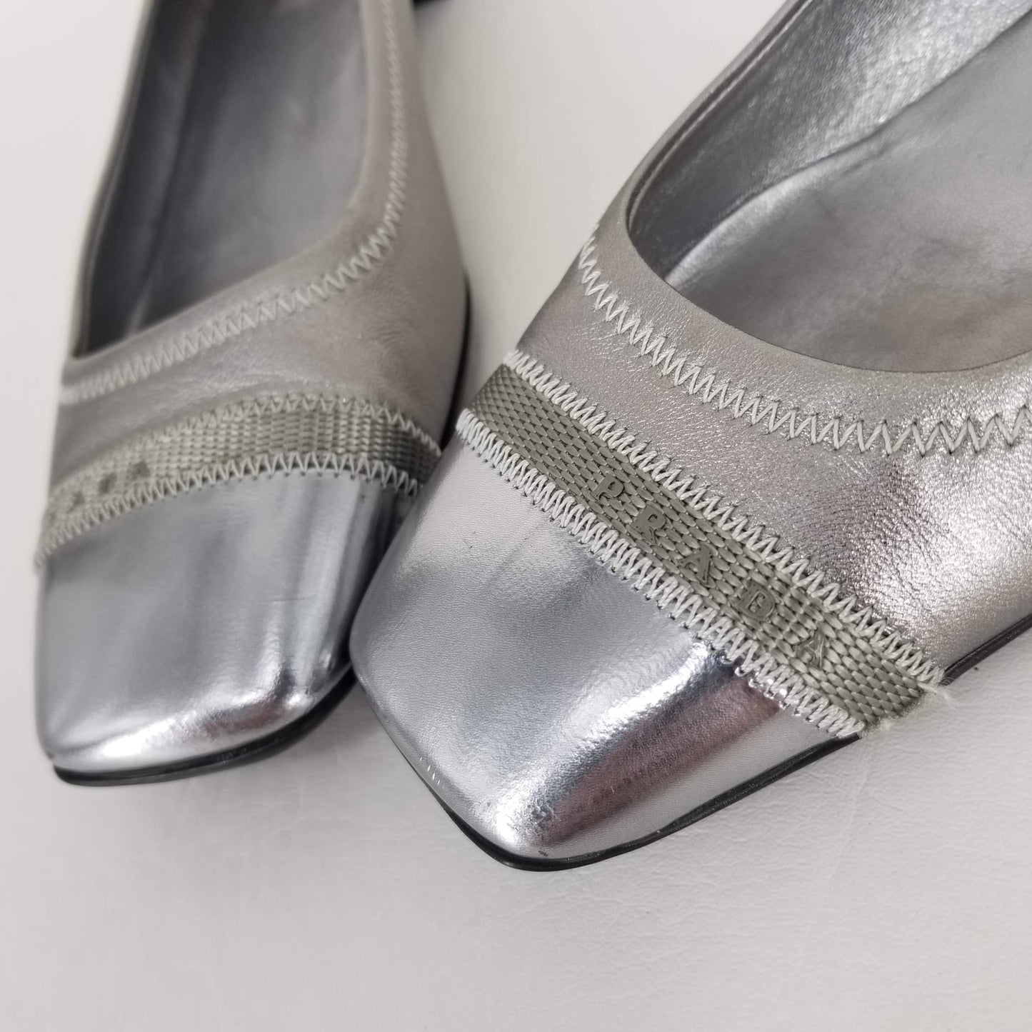 Authentic Prada Dark Silver Ballerina Flats Sz 36
