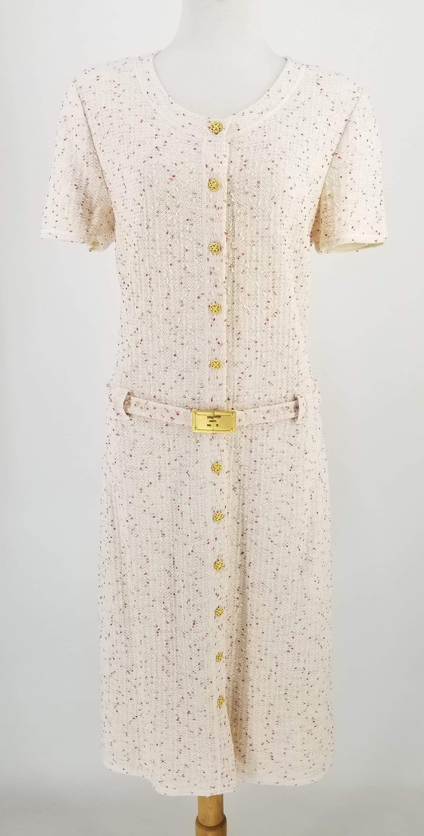 Authentic St John Ivory/Rose Tweed Short Sleeve Dress Sz 10