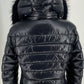 Authentic Moncler Fur Trim Black Taffeta Jacket  Sz M