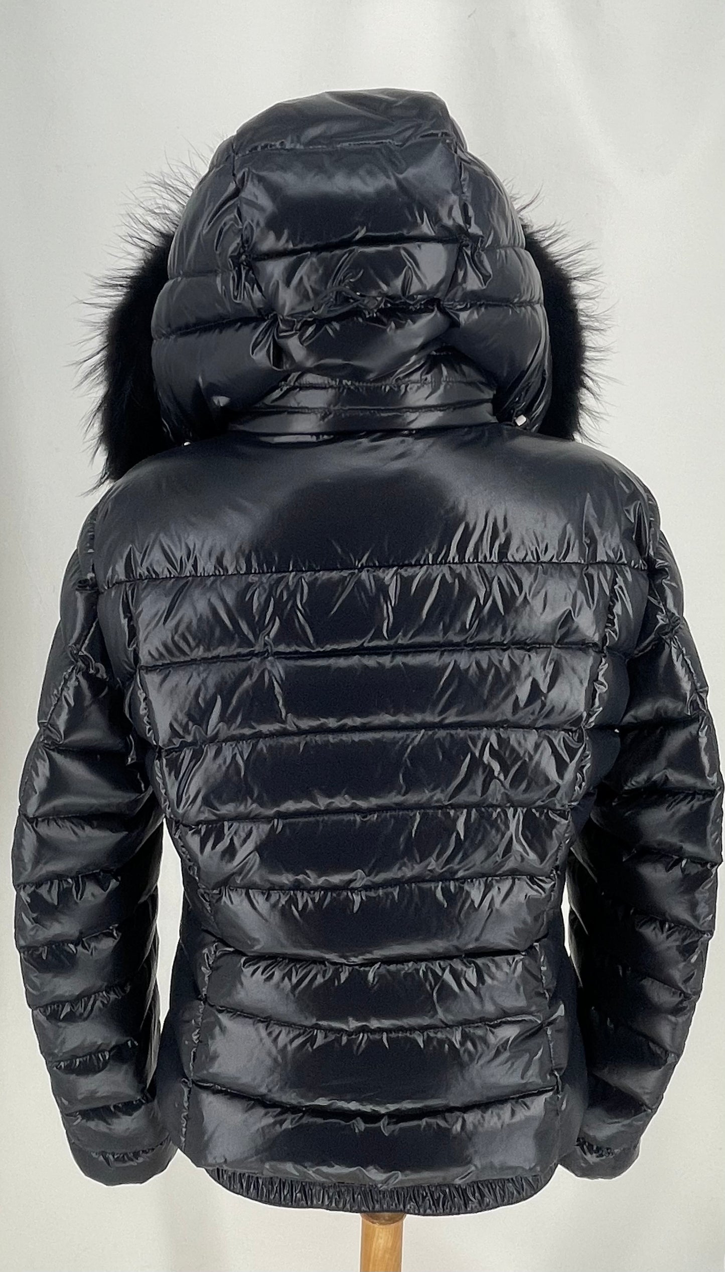 Authentic Moncler Fur Trim Black Taffeta Jacket  Sz M