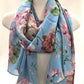 Authentic Gucci Blue Blooms Silk Georgette Scarf Shawl