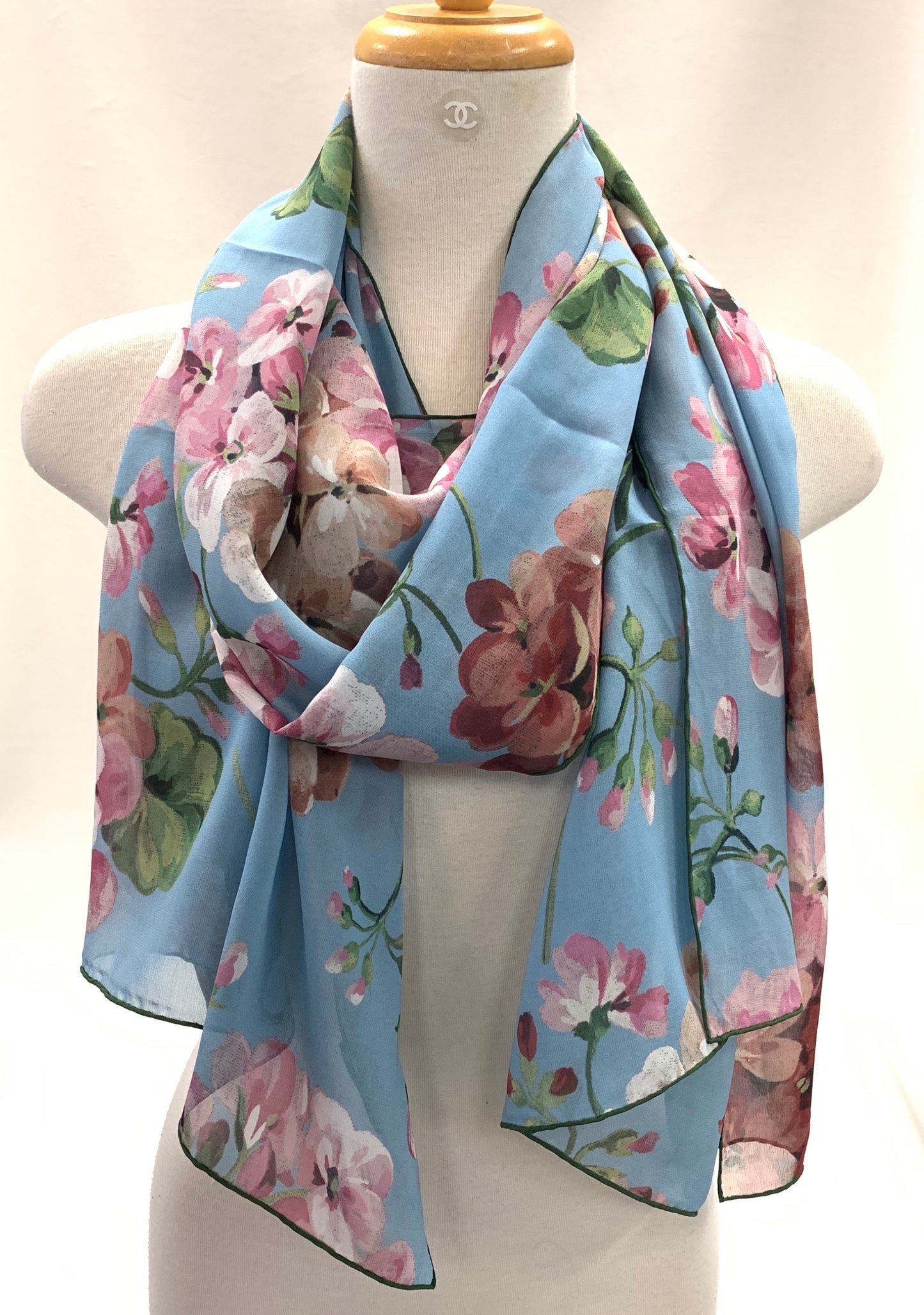 Authentic Gucci Blue Blooms Silk Georgette Scarf Shawl