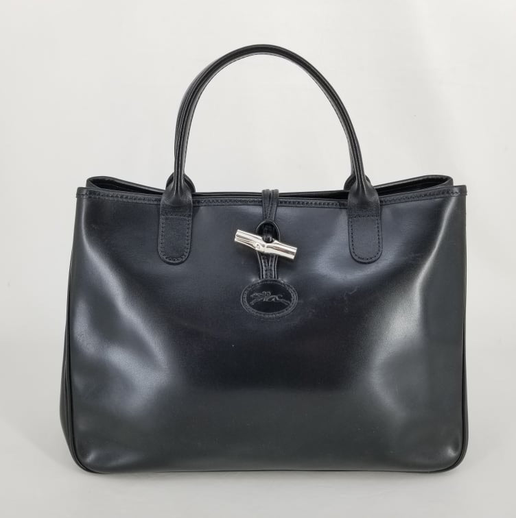 Authentic Longchamp Vintage Black Leather Tote