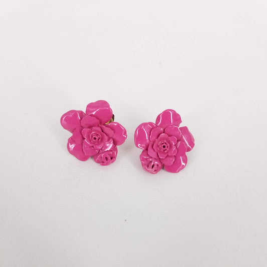 Authentic Chanel Fuchsia Pink Flower Clip-on Earrings